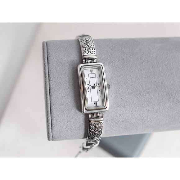 Brighton Aspen Watch Silver Plated Etched Toggle Clasp 7-8" Adjustable Works - Picture 1 of 6